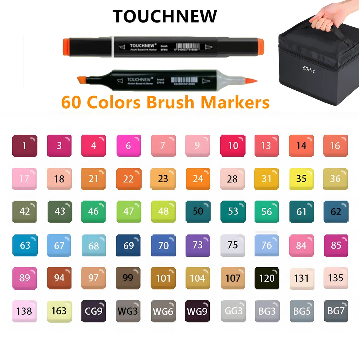 Touchnew Alcohol Markers Soft Brush Tip Brush Markers