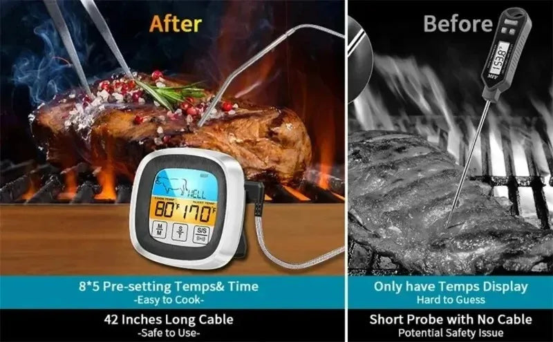 Digital Thermometer Probe Touch Screen Meat Barbecue Food