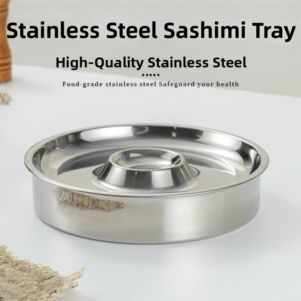 Stainless Steel Sashimi Ice Plate Dipping Dish Detachable