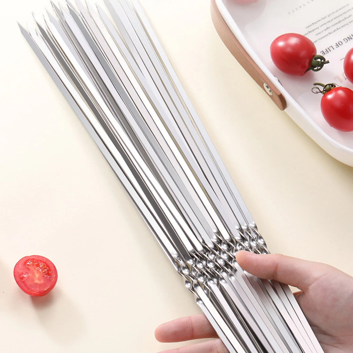 10/12pcs Stainless Steel Barbecue Skewer Reusable Bbq Kebab