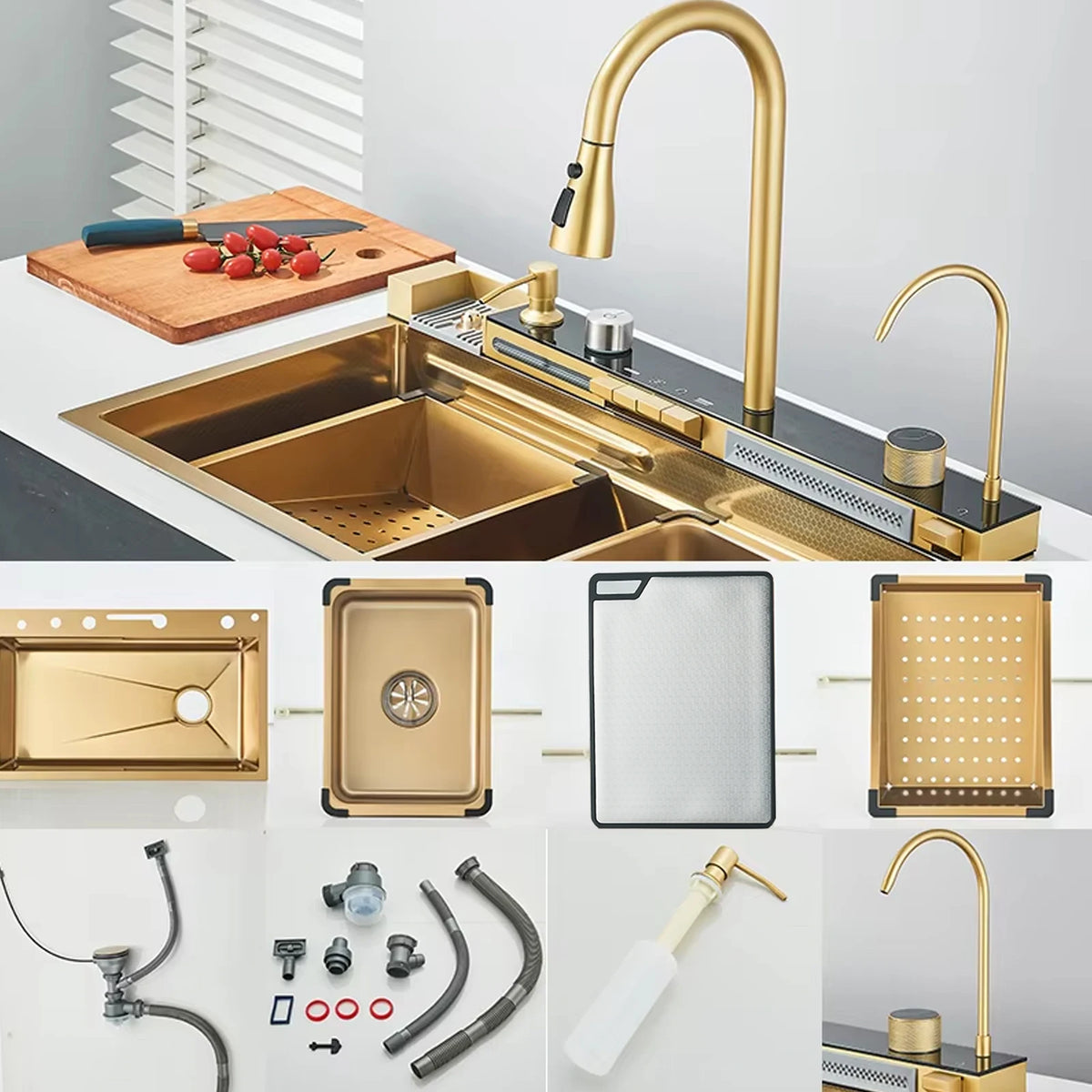 Golden Stainless Steel Sink Smart Digital Display Integrated