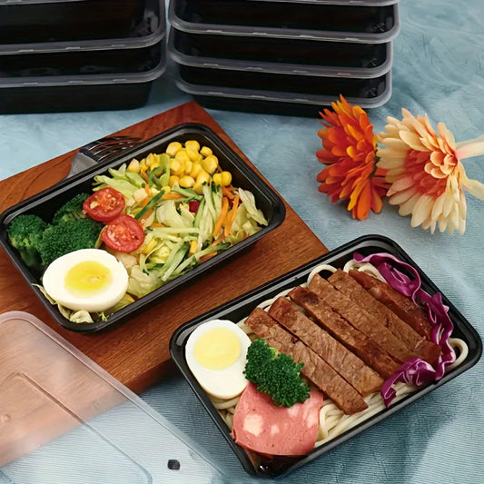 5/10/20 Pack Black Rectangular Meal Prep Containers Lids