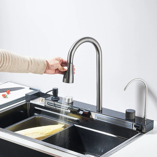 304 Stainless Steel Waterfall Sink Digital Display Large