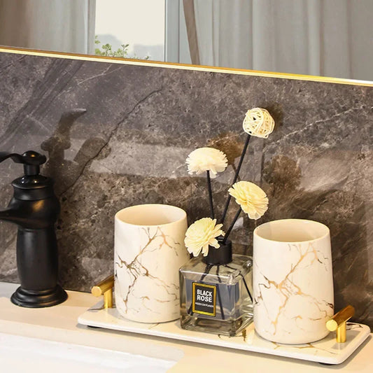 Creative Marble Texture Ceramic Toothbrush Cup Bathroom Soap