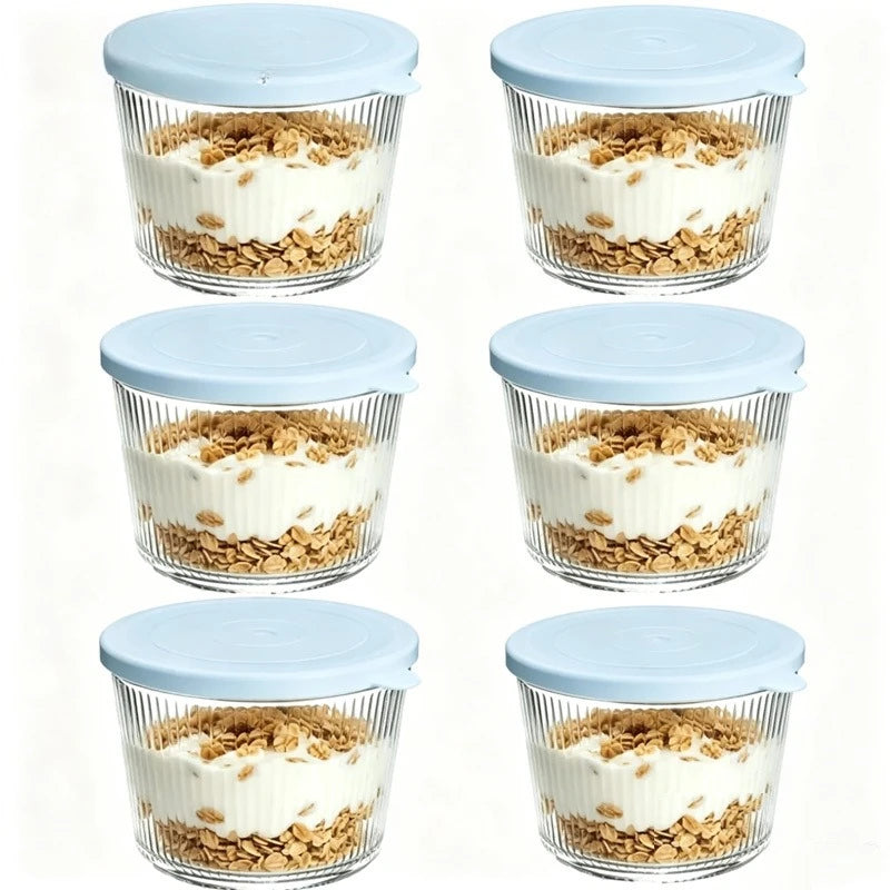 4/6pcs Small Glass Bowl Lid Clear Stripe Glass