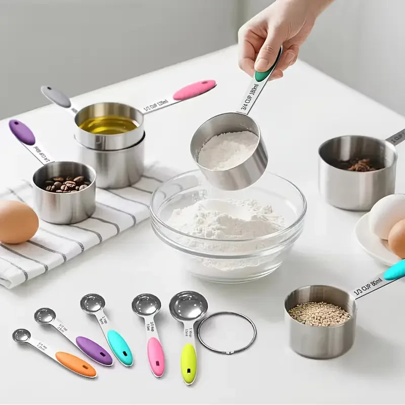 5pcs Measuring Spoon Stainless Steel Silicone Handle Precise