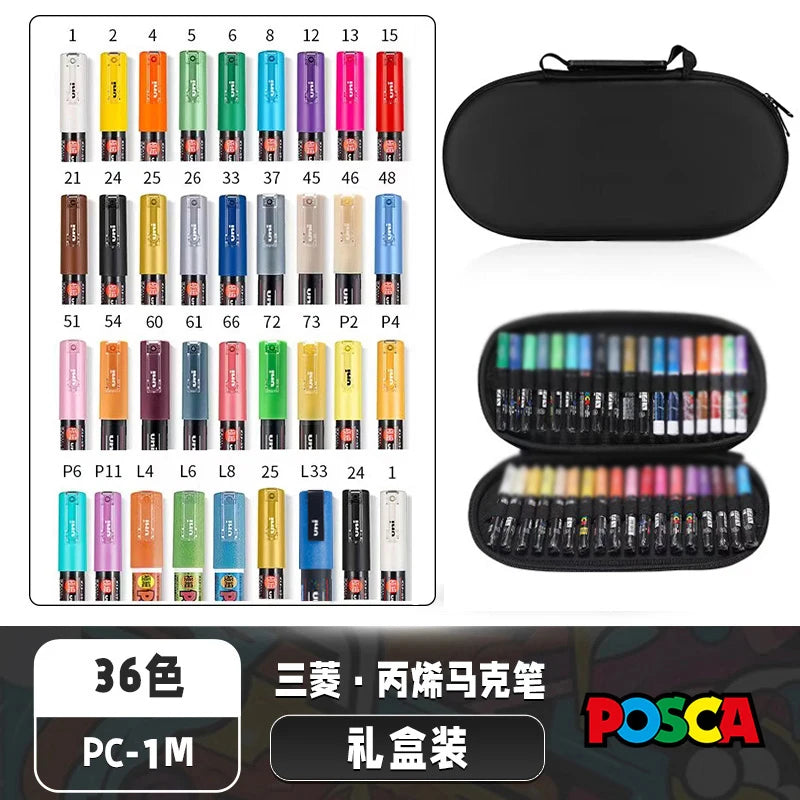 Uni Posca Markers Colors Pc-1m/3m/5m Acrylic Gift Box