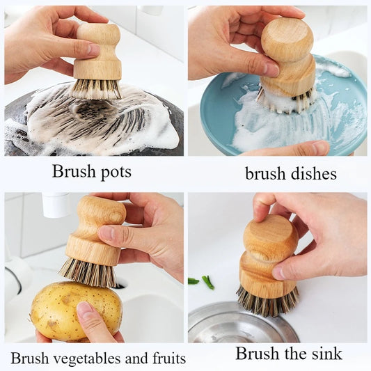 2pcs/Set Cleaning Brush Wooden Dish Brush Natural Sisal