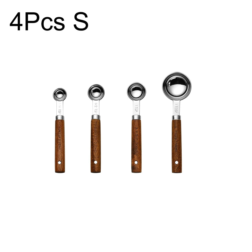 Gold Wooden Handle Stainless Steel Measuring Cups Spoons