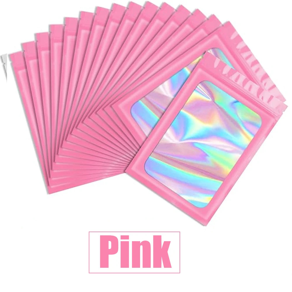 1000/10pcs Holographic Ziplock Bags Plastic Laser Iridescent Zip