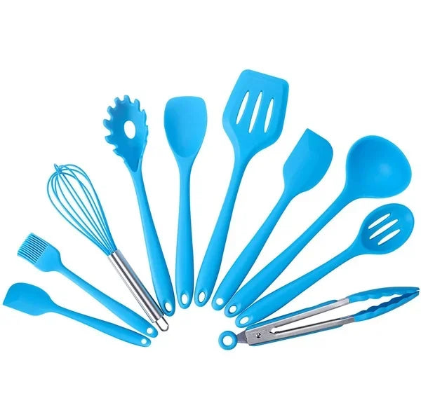 10 Pcs/Set Silicone Utensils Non-Stick Silicone Tong Spoon