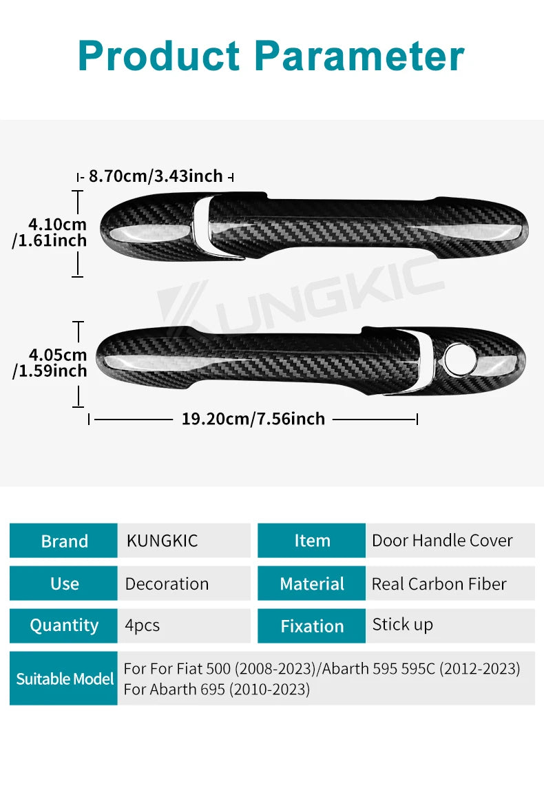 Real Hard Carbon Fiber Door Handle Cover Fiat
