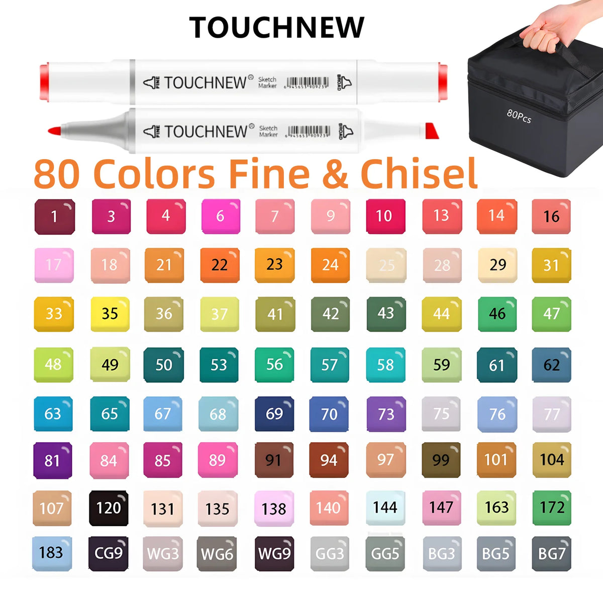 Touchnew Alcohol Markers Soft Brush Dual Tip Fine&Chisel