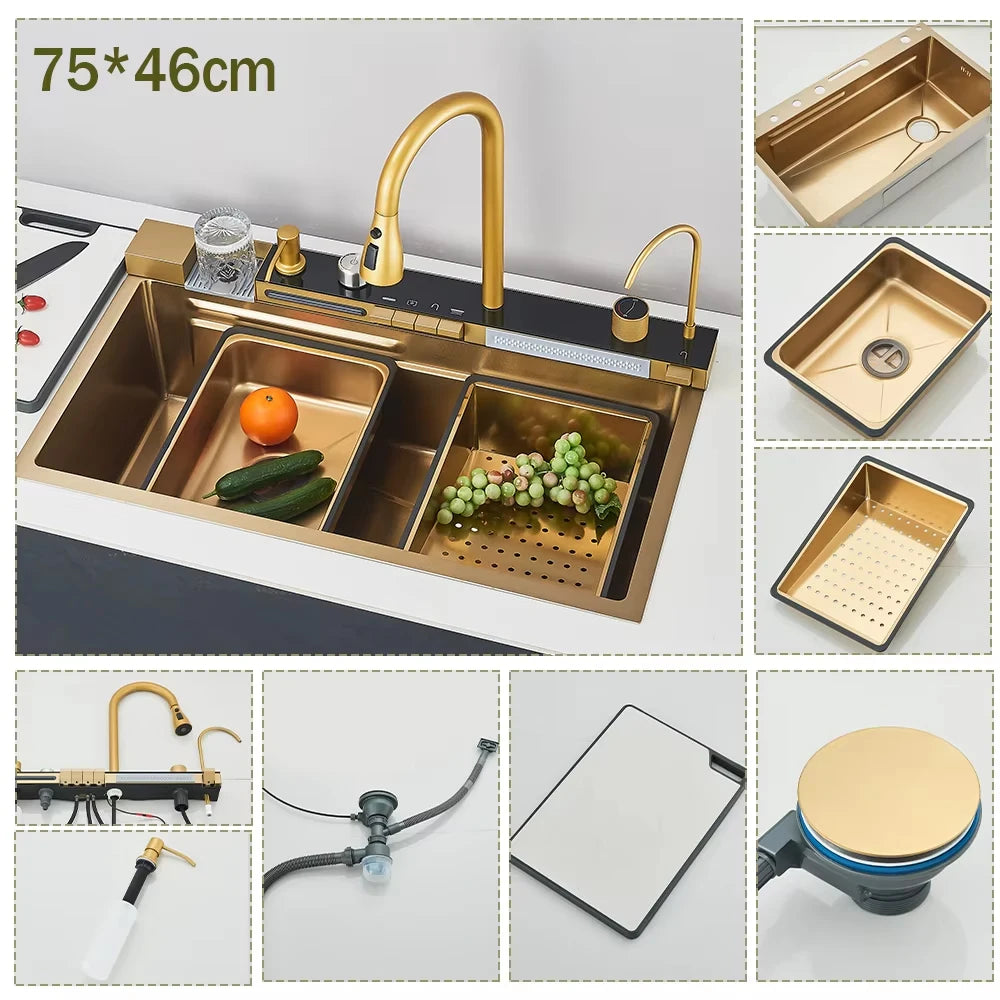 304 Stainless Steel Waterfall Sink Digital Display Large