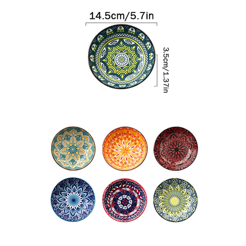 6-Piece Bohemian Hand-Painted Underglaze Ceramic Plates -
