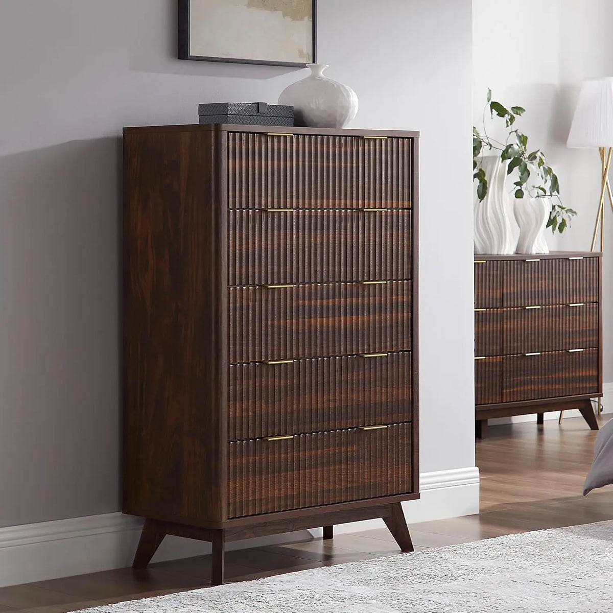 Fluted Drawers Dresser 48 Tall Modern Chest Of
