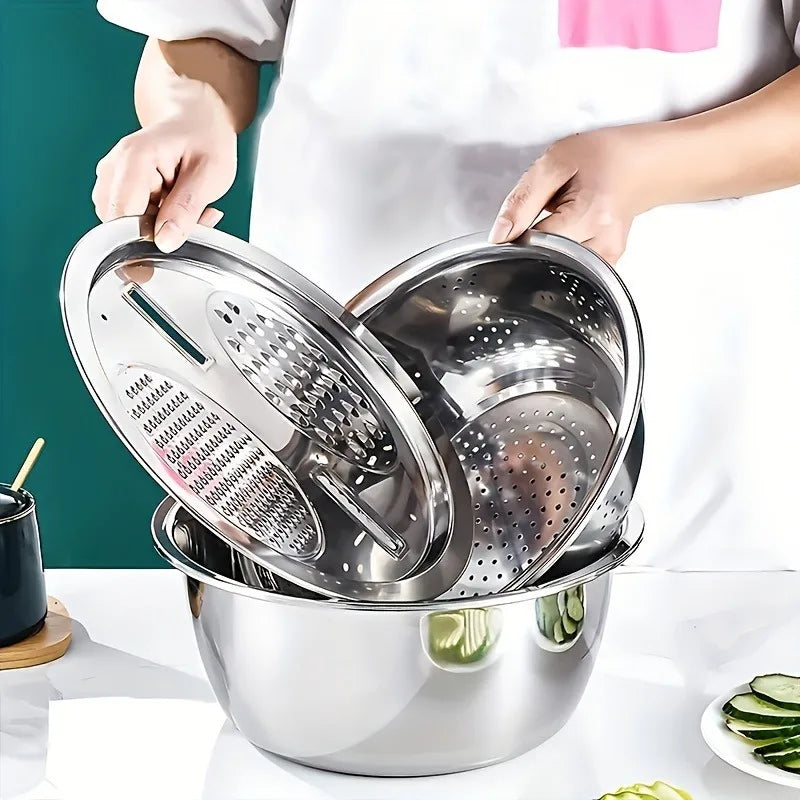 3pcs Stainless Steel Mixing Bowl Grater Strainer Drain