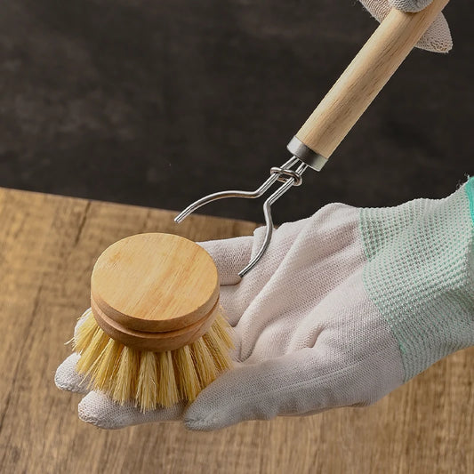 Wooden Handle Dish Brush Replacement Sisal Heads Cleaning