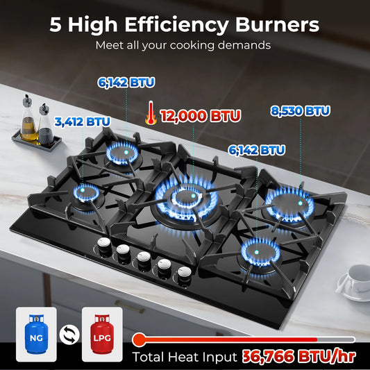 30 Inch Burners Stove Top Built-In Ng/Lpg Convertible