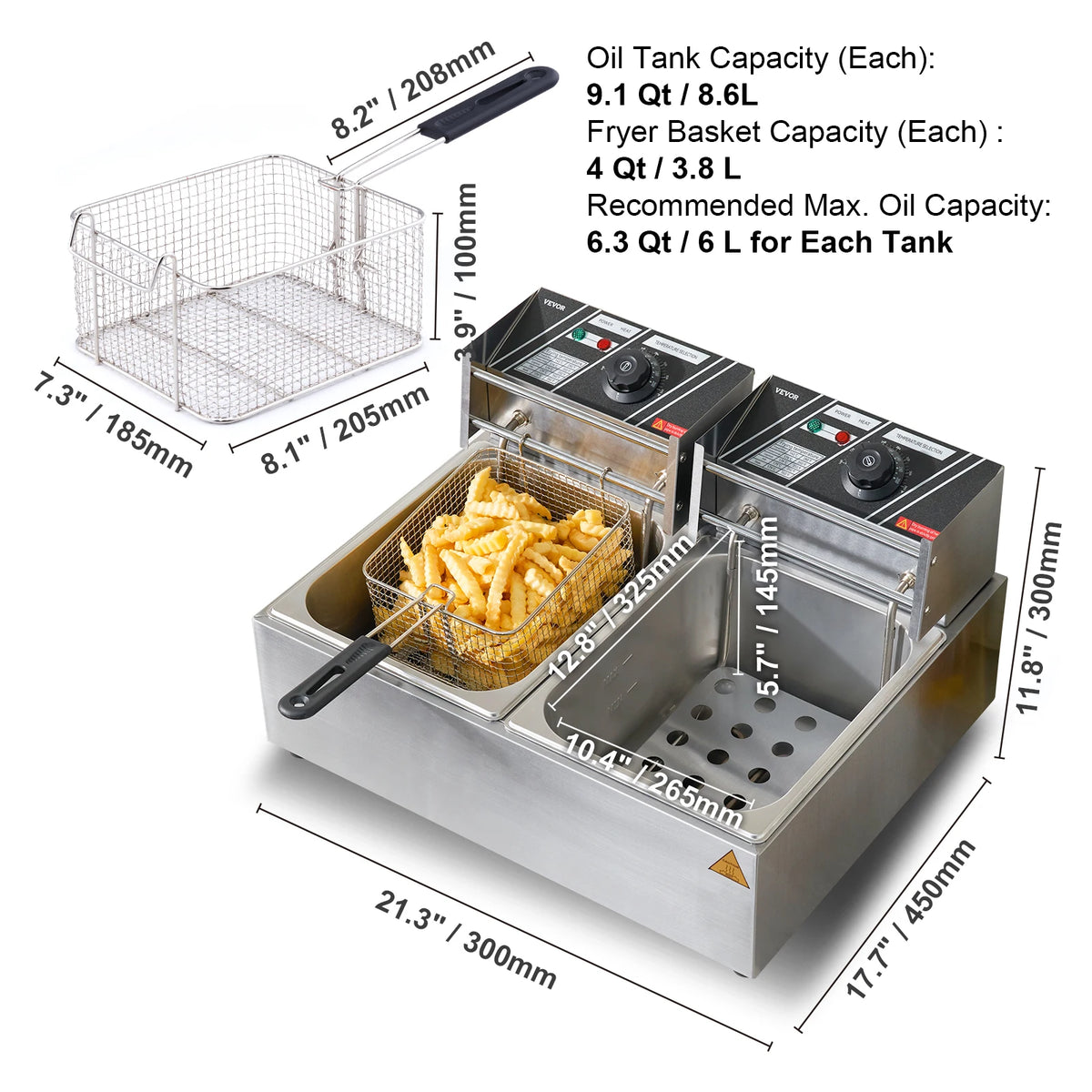 Succebuy 12l Electric Deep Fryer W/Dual Removable Tanks