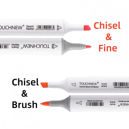 Touchnew Alcohol Markers Soft Brush Dual Tip Fine&Chisel