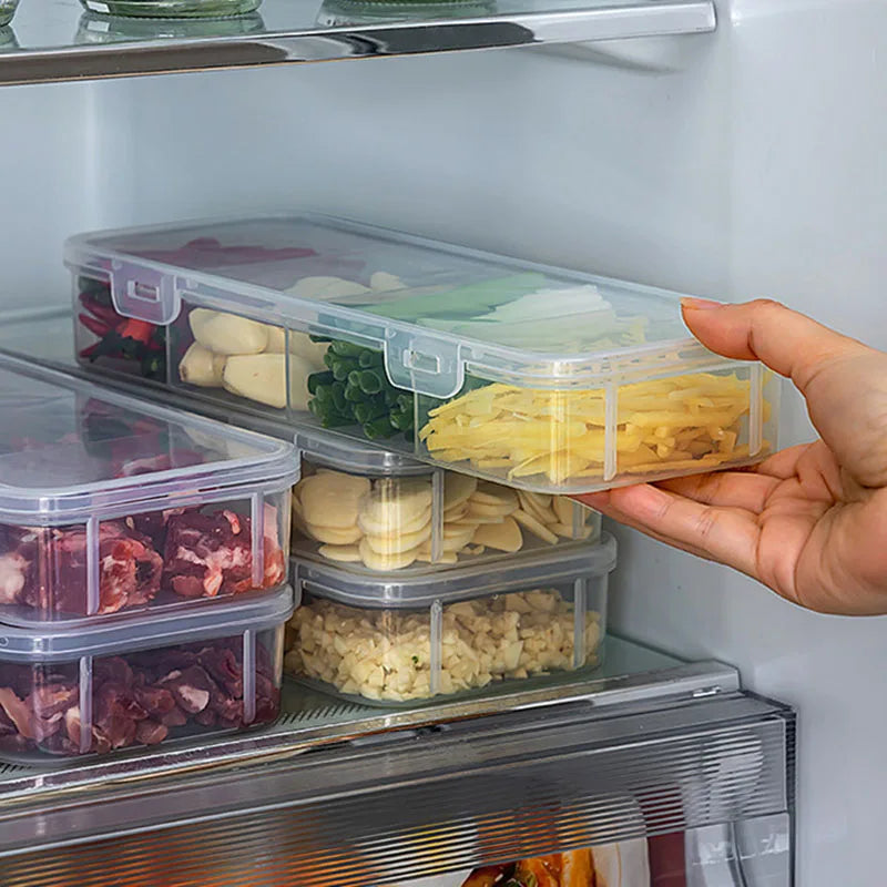 Grid Divided Food Storage Box Stackable Fridge Storage