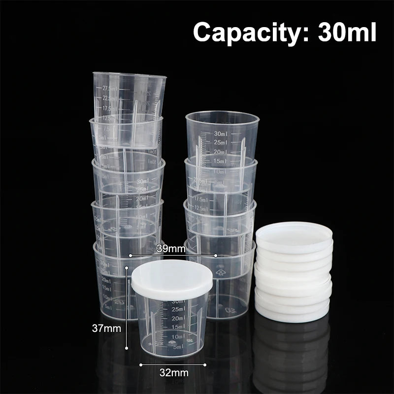 10pcs Clear Liquid Pill Measuring Cups Lids Travel