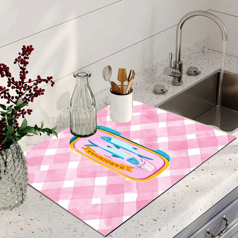 Absorbent Dish Drying Mat Counter Retro Sardine Tin