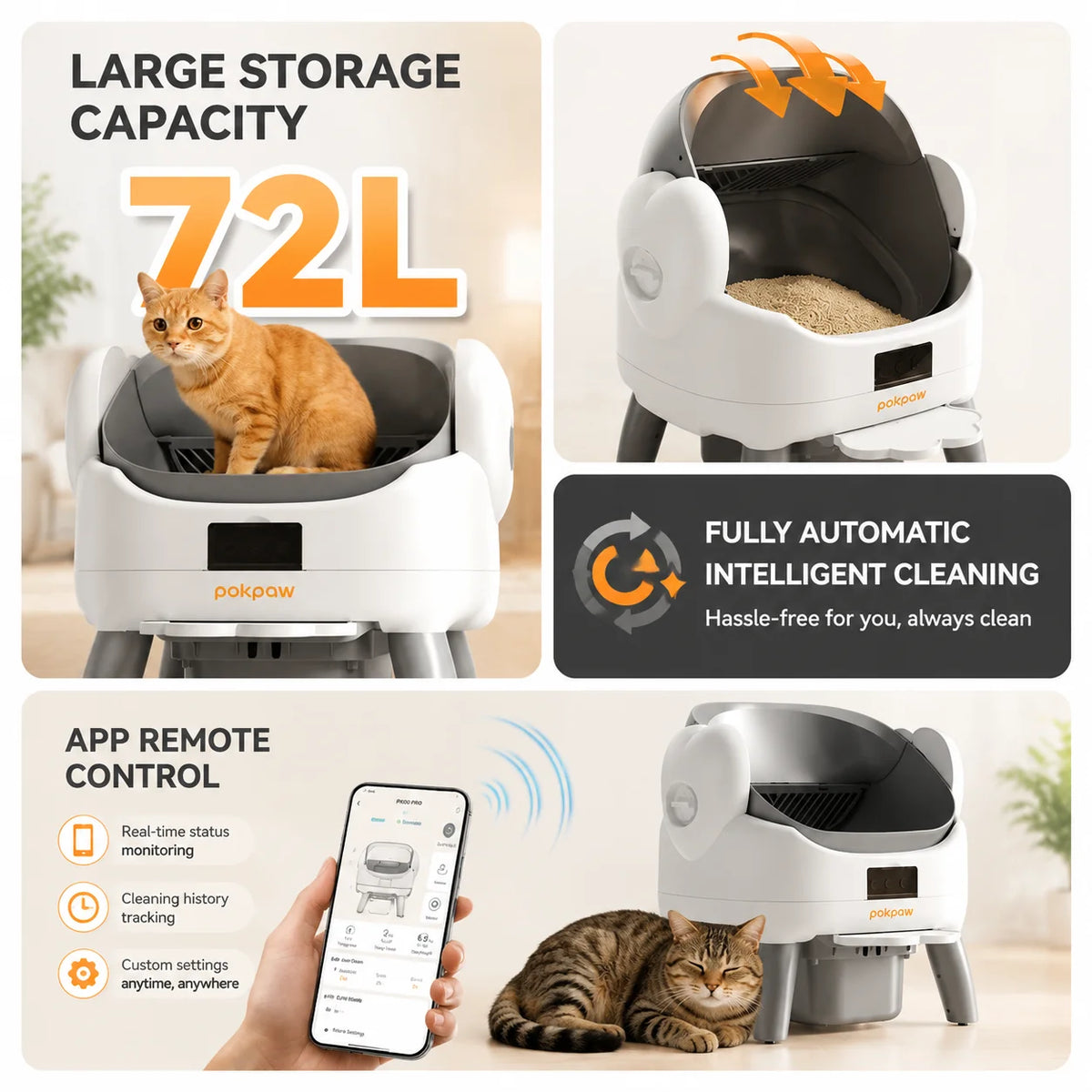 Pokpaw Automatic Cat Litter Box Self Cleaning Smart