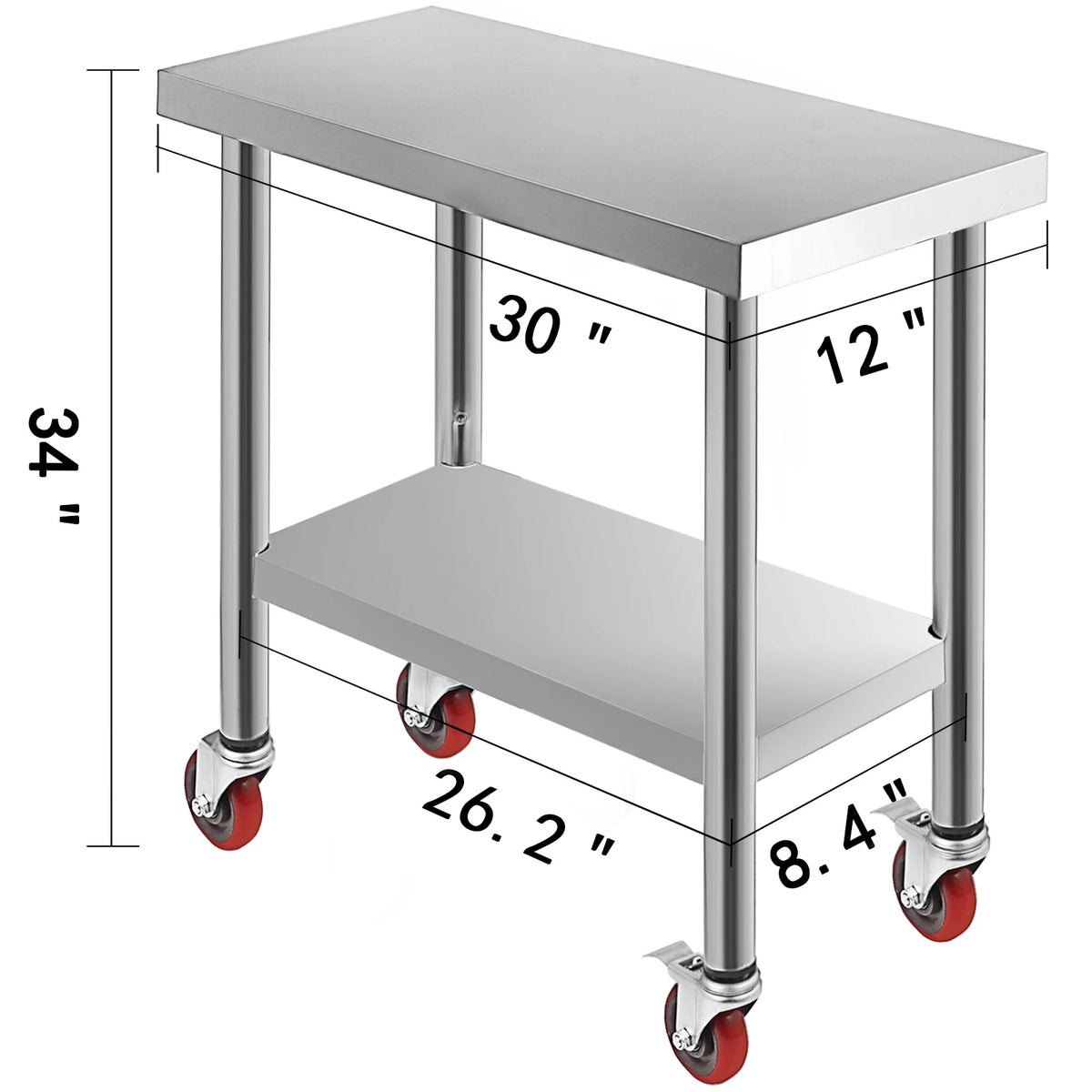 Succebuy Stainless Steel Prep Table Caster Wheels Backsplash