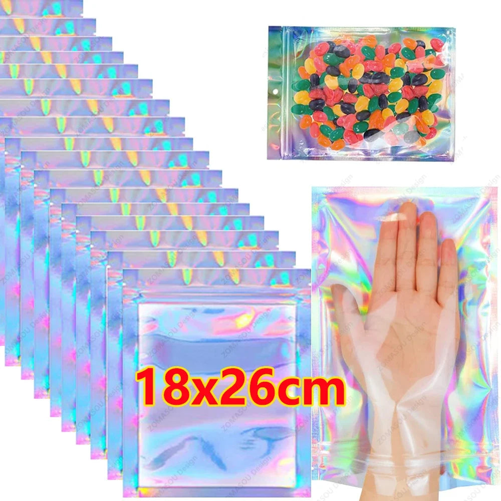400-1pcs Color Laser Sealing Bags Plastic Holographic Candy