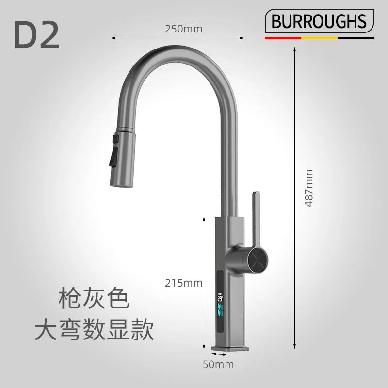 Faucet Cold Digital Display Pull-Out Rotatable Multi-Functional