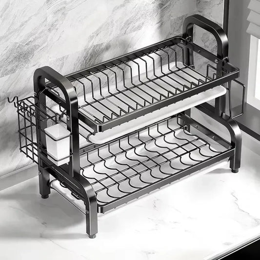 Dish Drying Rack 2-Tier Compact Dish Rack Drainboard