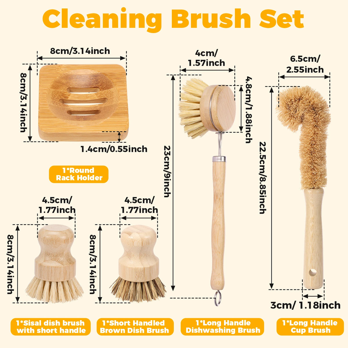 3/4/5/10pcs Bamboo Dish Scrub Brushes Replaceable Dish Brush