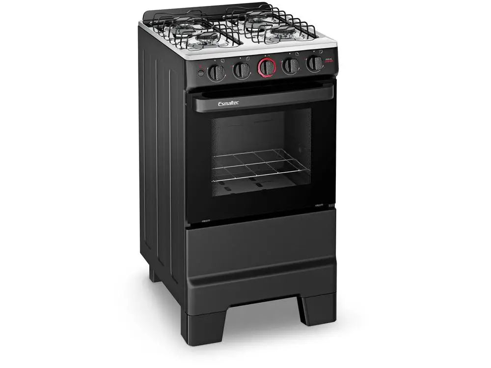 4-Burner Enameled Black Gas Stove Ignition - Bivolt
