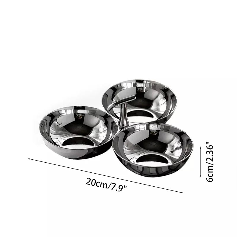 Stainless Steel 3-Section Snack Bowl Dessert Plates Serving