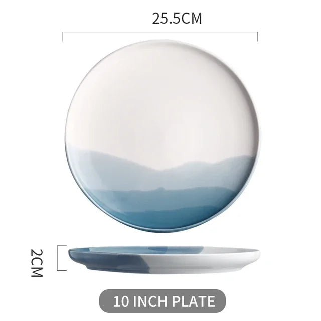 Mountain Scenery Ceramic Dinner Plate Big Round Dessert