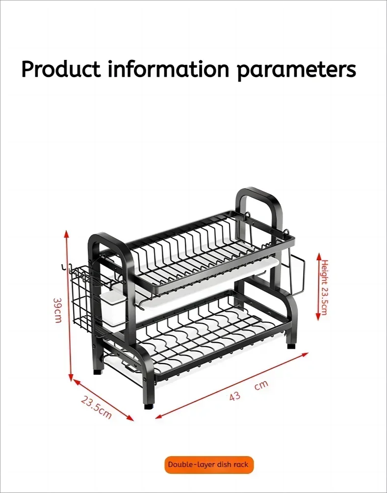 Dish Drying Rack 2-Tier Compact Dish Rack Drainboard