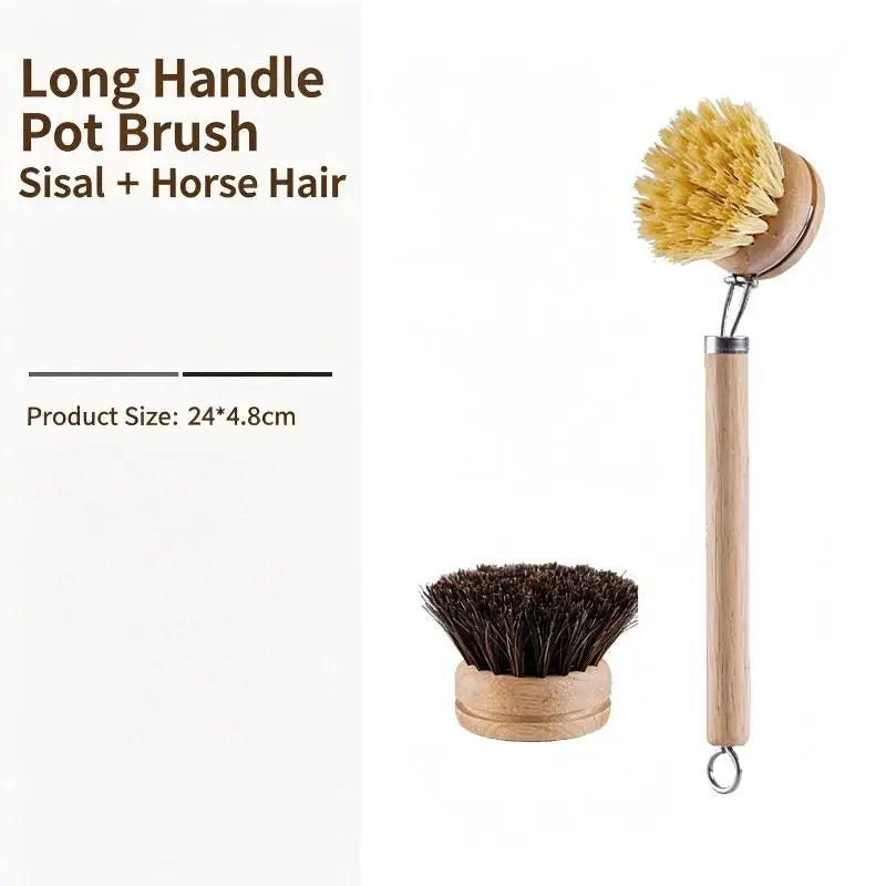 Wooden Handle Dish Brush Replacement Sisal Heads Cleaning