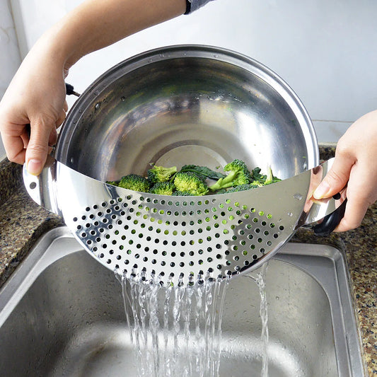 Stainless Steel Pan Pot Strainer Handle Pasta Drainer
