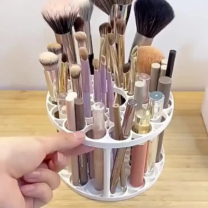 360 Rotating Brush Holder - White Plastic Organizer