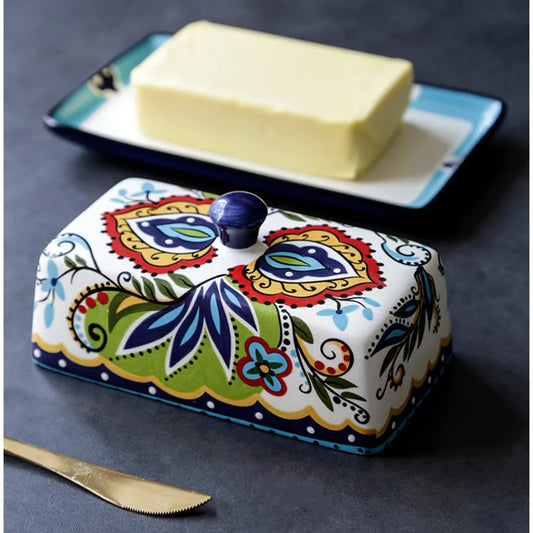 Nodic Style Hand-Painted Ceramic Butter Dish Lid Countertop