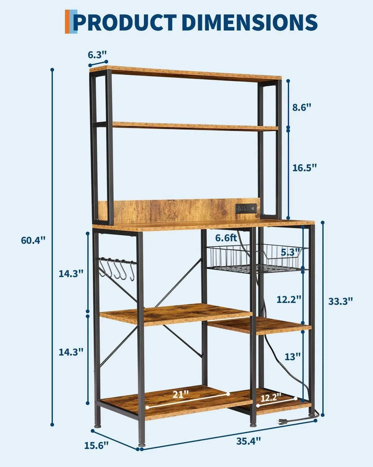 35 Inch Baker Rack Power Outlet Tier Microwave