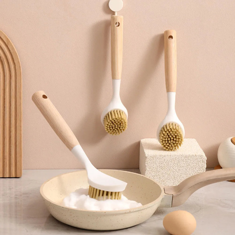 1pcs Bamboo Handle Dish Brush Non-Scratch Bristles Cleaning