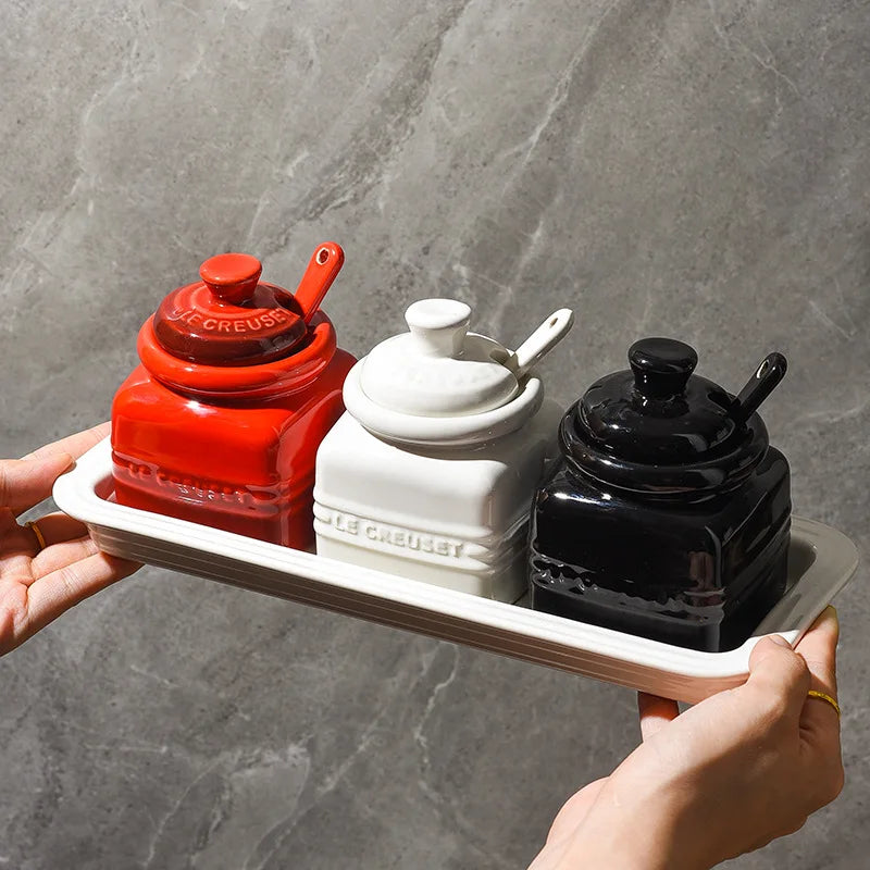 3pcs Ceramic Spice Container Storing Salt Sugar Pepper