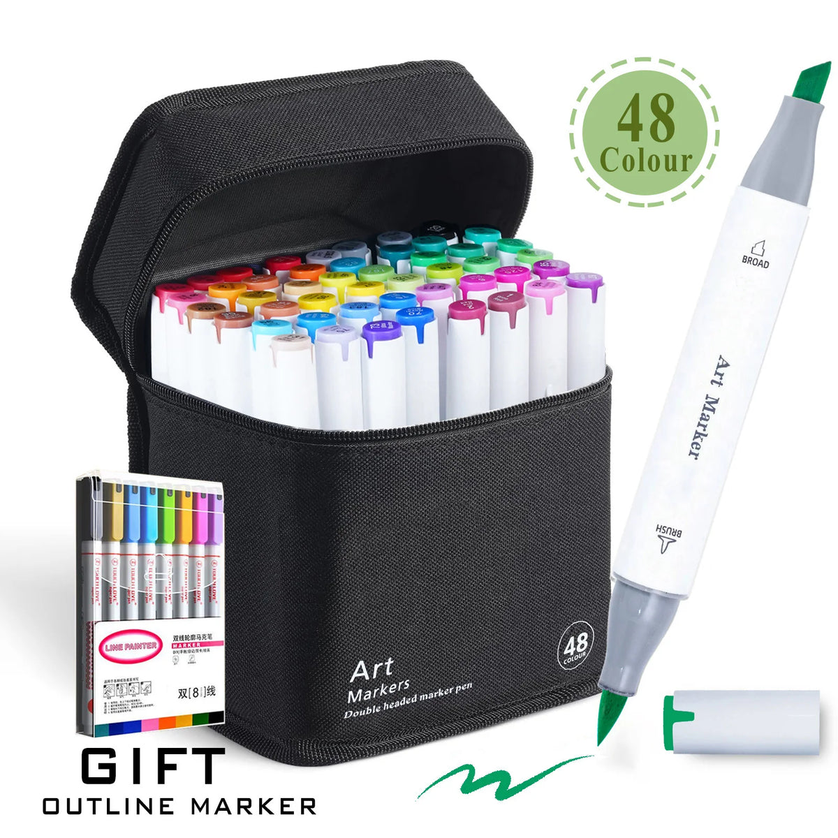 48/60/80/120 Colors Dual Tip Brush&Chisel Permanent Art Marker