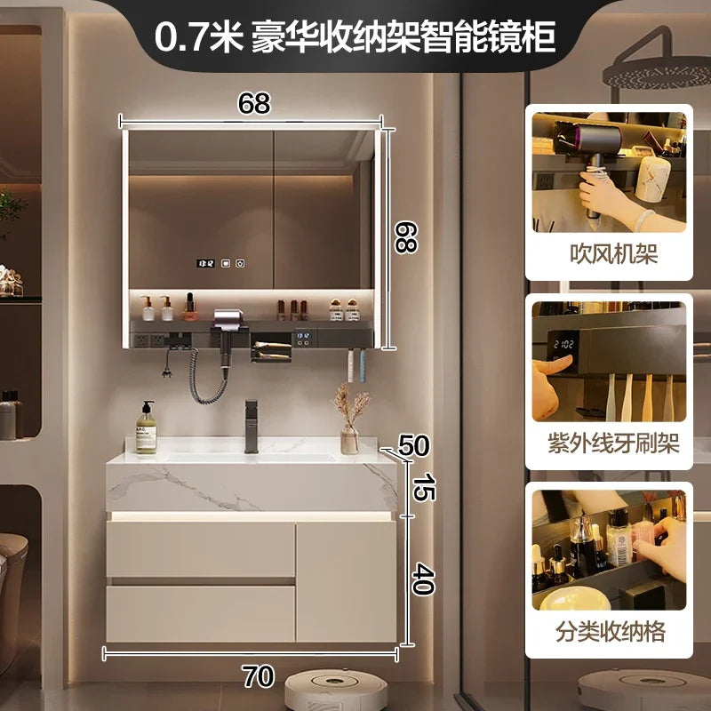 Partitions Storage Bathroom Cabinet Organizer Mirror Wall Shelves