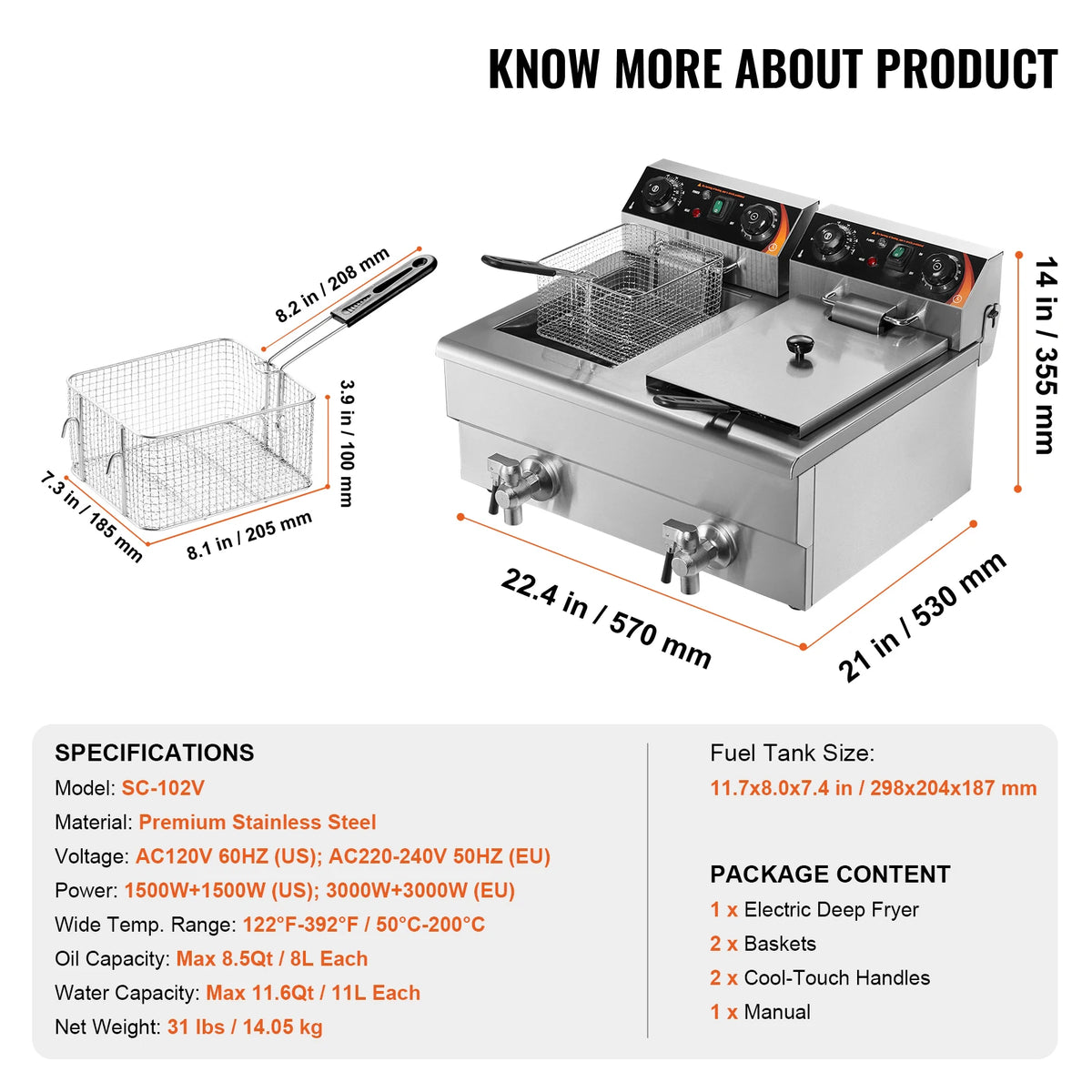 Succebuy 12l Commercial Electric Deep Fryer W/Dual Tanks