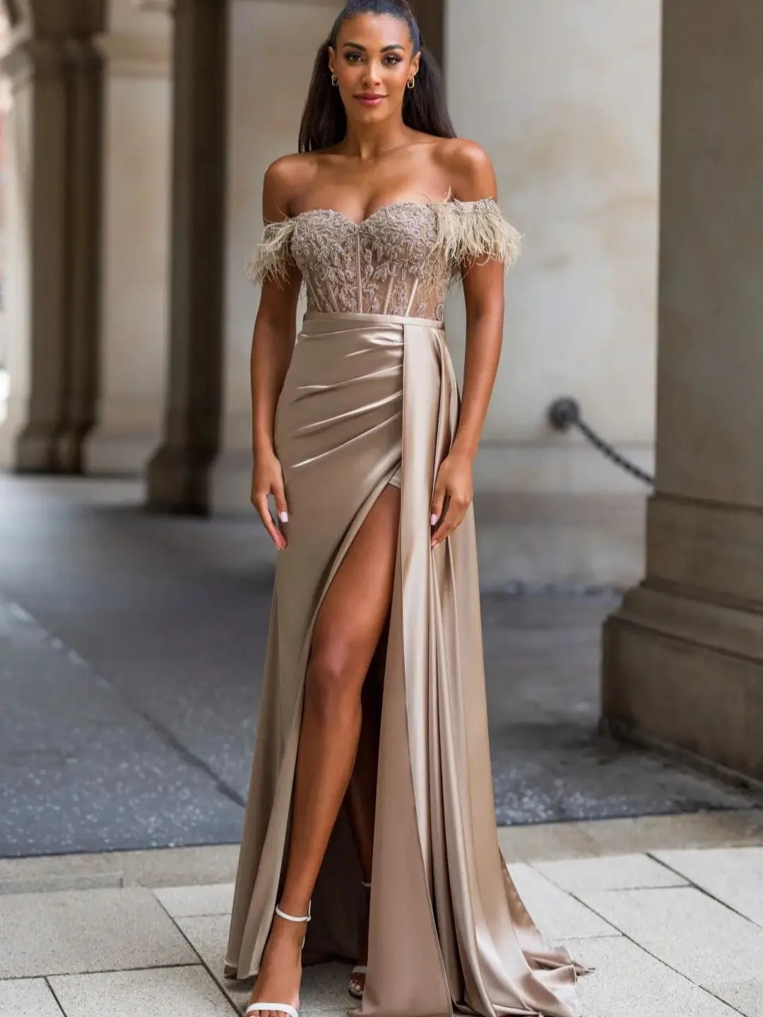Sexy Stain Evening Dresses Women Customized High Slit
