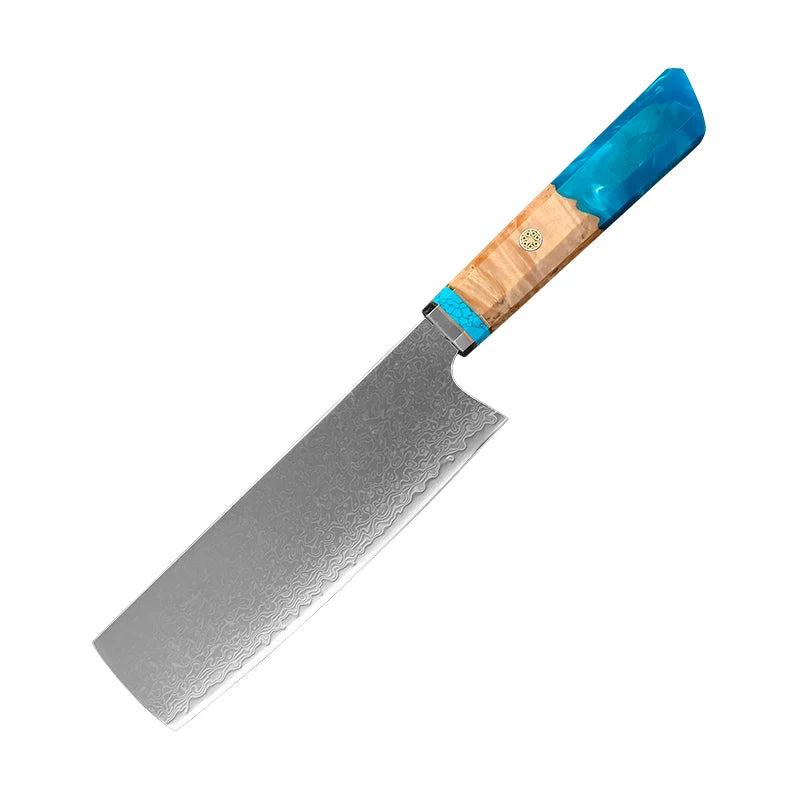 Vg10 Damascus Steel Chef Knife Blue Resin Wood